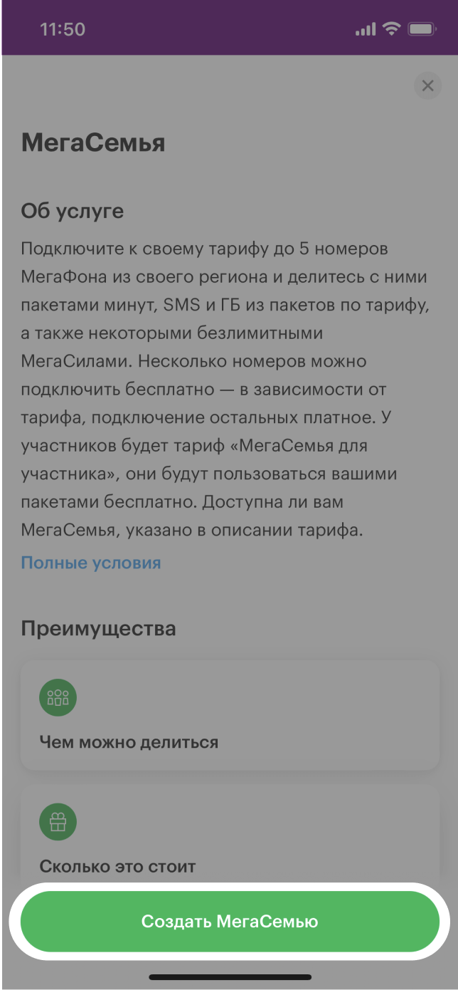 МегаСемья услуга от МегаФона: описание, условия подключения Тюменская  область